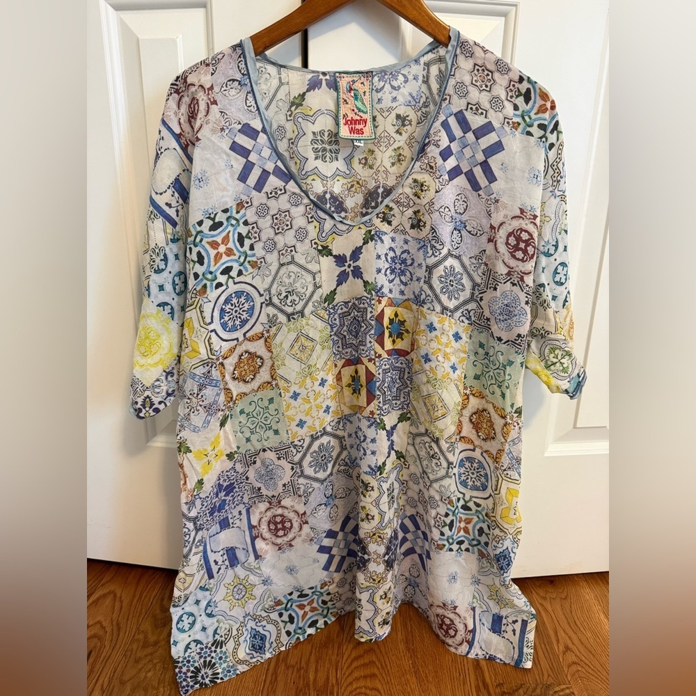 Johnny Was Collection Mosaic-printed Georgette Tunic Size XXL